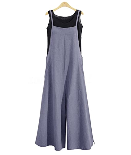 KMAZN CPSF-002 Tuinbroek voor dames, casual, katoen, oversized, losse jumpsuit, wijde broek, wijde broek, Lichtgrijs en blauw., M