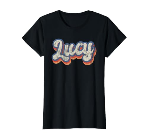 Lucy Personalized Name Shirt Custom Lettering 70's T-Shirt, Women, Black, X-Large