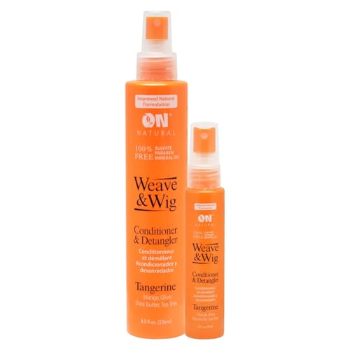 On Natural Weave & Wig Leave-In Conditioner & Detangler Set, 8 oz + 2 oz Travel Size, Pomegranate/Tangerine/Coco-Lime Scent (Tangerine)