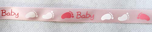 CaPiSo 10m Baby Geschenkband 15mm Babyfüße Schleifenband Kleinkind Satinband Schrift Geburt Taufe Geburtstag Windeltorte (Rosa)