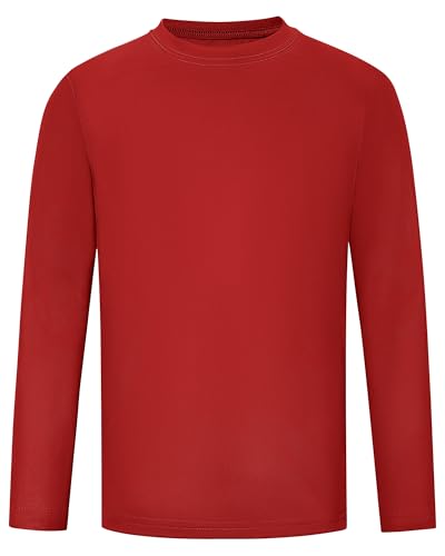Runhit Boys and Girls Long Sleeve Athletic Shirts Kids UPF 50+ Rash Guard Shirts with Moisture Wicking Red M