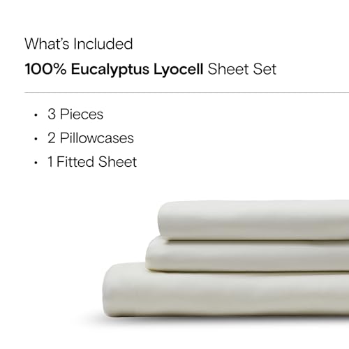 Sijo AiryWeight Tencel Sheet Set, 100% Lyocell Derived from Eucalyptus, Buttery Soft, Architectural Digest 2022 Best Cooling Sheets Winner - 3pc - 2 Pillowcases 1 Fitted (Ivory, Cal King)