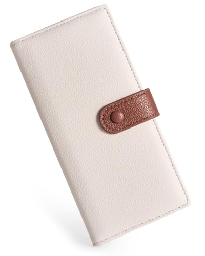 Slim Wallet Women RFID Blocking Vegan Leather Long Clutch Wallet Thin Bifold Credit Card Holder with 2 ID Windows & Zip Pocket