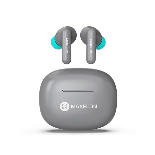 Image of Maxelon Maxpods Pro (Grey) Wireless Earbuds TWS Deep Bass, Enviromental Noise Cancellation 350 Hrs Standby Long Battery Life, IPX5 Sweat Resistance Quad Mic with Touch Control Type C chargning Port