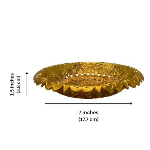Image of SereneCorner Exquisite Golden Round Serving Tray, Multipurpose and Decorative with Sturdy Built Intricate Design, Home Use, Perfect for Gifting, Weddings, and Festive Celebrations, Gold