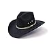 Faux Felt Wide Brim Western Cowboy Hat Elastic Band-Black-L/XL