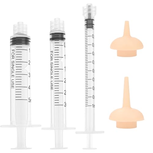 Pet Feeding Syringe with Nipple Silicone Feeding Tools for Kitten Puppy Feeding Syringe for Newborn Cat Dog Small Animals Rabbits (1ml+3ml+5ml+2 Nipple)