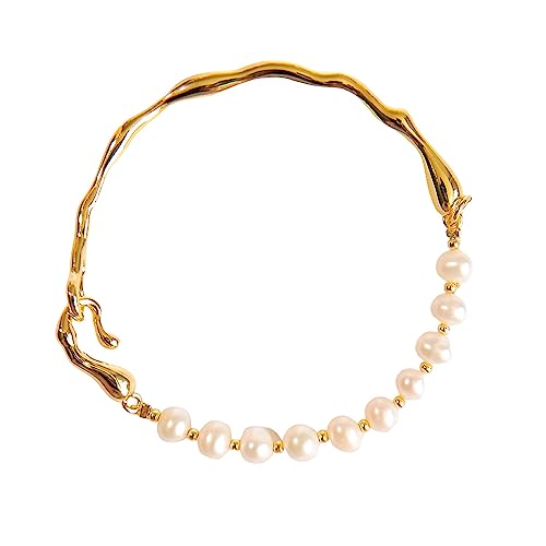 Bracelet Perles d'Eau Douce Baroques et Jonc de Créateur Haut de Gamme