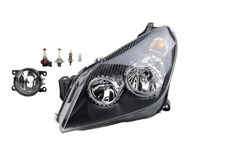Johns, Phare halogène avant pour Opel Astra H 03/2004 – H7 H1 conducteur gauche + phare antibrouillard + ampoule