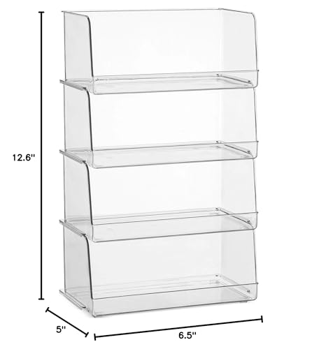 Set Of 4 Clear Pantry Organizer Bins Stackable Household Plastic Food Storage Basket with Wide Open Front for Kitchen, Countertops, Cabinets, Refrigerator, Freezer, Bedrooms, Bathrooms - 12" Wide - Image 10