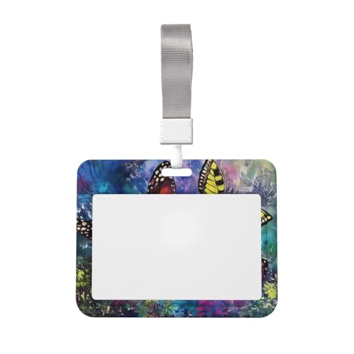 Double-Sided Sliding Cover ID Badge Holder Hard Plastic Case with Clear Window Card Protector Pouch for Office ID Credit Cards Orange Butterfly