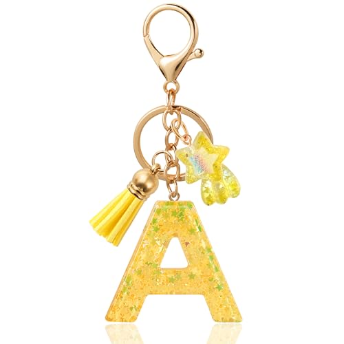 Initial Keychains for Women with Cute Heart Resin - Alphabet Letter Keychain for Bag, Backpacks, Purse or Car key