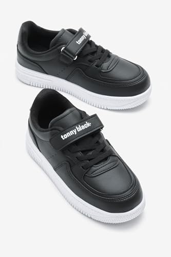 Çocuk Unisex Termo Taban Cırtlı Lastik Bağcıklı Spor Ayakkabı Siyah Beyaz - Görsel 3