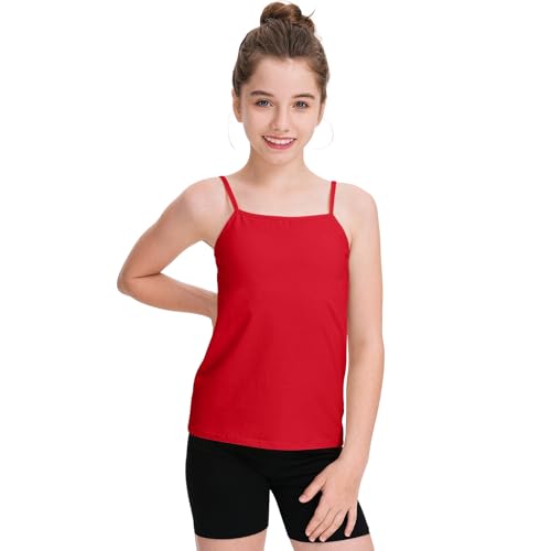 BOOPH Girls Camisole Undershirts Kids Tank Tops Training Bra Cotton Basic Cami for Teen Girl 13-14Y Red