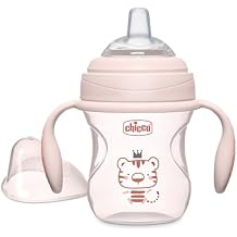 Chicco Transition Sippy Cup for Babies 4+ Months, 7oz Training Cup with Soft Silicone Spout, Easy Grip Removable Handles, Measurement Markings, BPA Free, Blush