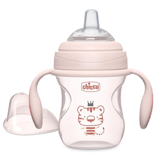 Chicco Transition Sippy Cup for Babies 4+ Months, 7oz Training Cup with Soft Silicone Spout, Easy Grip Removable Handles, Measurement Markings, BPA Free, Blush