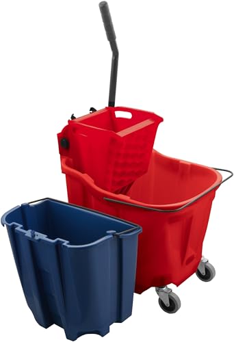 Image of SPARTA OmniFit Mop Bucket System, Durable Mop Bucket, Side Press Wringer, and Soiled Water Insert, Floor Cleaning Essentials for Commercial and Home Use, 35 Qt Capacity, 1 Count, Red