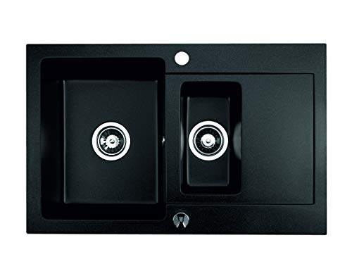 Granitspüle mit Siphon | Graphit | 79cm x 50cm | Spülbecken für Unterschrank ab 60cm in 6 Farben | Kuchenspüle Cordeo79 aus Granit, Einbauspüle mit Ablaufgarnitur Überlauf von Brenor Cover