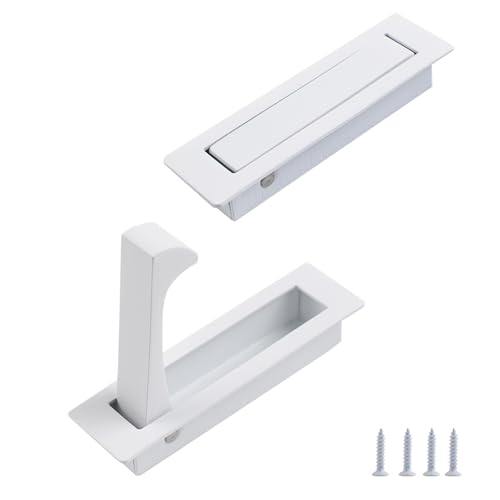 UFURMATE Poignée de tirage encastrée pour porte, 2 pièces en acier inoxydable 304, poignée de porte de poche brossée à montage encastré pour placard (blanc)