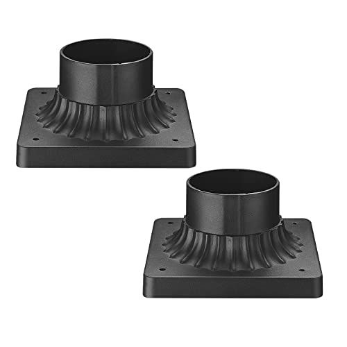 Darkaway Outdoor Post Light Base Mount, Post Light Adapter 3'' Pier Mount Base with Matte Black Finish for Deck Porch Patio, 5.5" W x 5.5" D x 2.75" H (2Pack, Black)