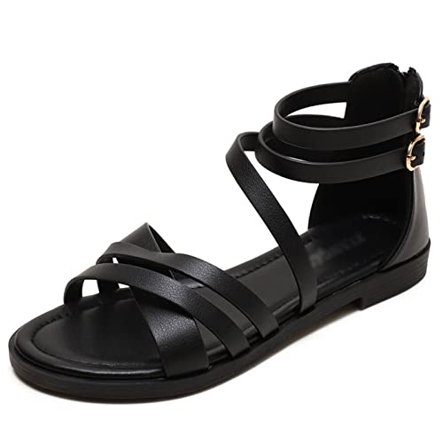Sandals Sandals Women's Summer Strap Casual Flat Bottom Beach Vacation Casual Shoes Sandal(A,38)