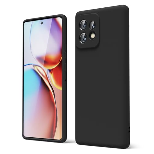 oakxco for Motorola Moto Edge Plus 2023 Case Silicone, Thin Slim Grip Soft Rubber Gel Protective Phone Case for Women, Matte Plain Solid Color Aesthetic Cute Girly Case with Camera Cove, Black