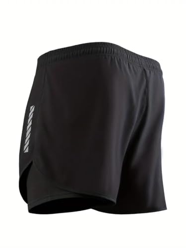 Image of THIRD QUADRANT 2-in-1 Running or Gym Lycra Shorts for Men || Quick-Dry Athletic Shorts ||with Built-in Liner, Black