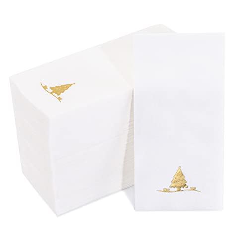 Nervure Einweg-Servietten für Weihnachten - Servietten für Dinner-Party (50 Stück) weiß & goldfarben Cover