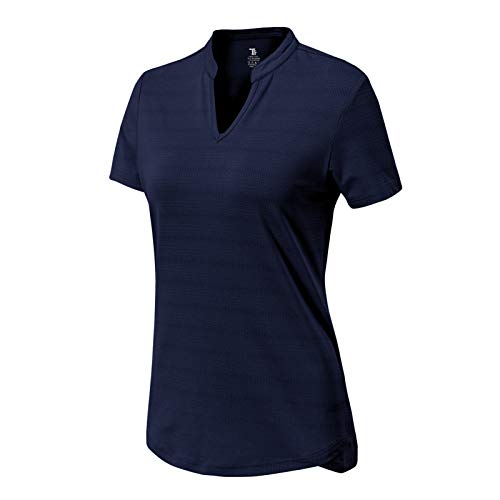 Basudam Women's Golf Polo Shirts V-Neck Short Sleeve Collarless Tennis Running T-Shirts Quick Dry Navy Xl #TOP3
