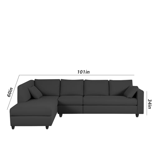 Image of Florian LHS 6 Seater L Shape Sofa Set for Living Room (Black Fabric) Premium Fabric Sofa