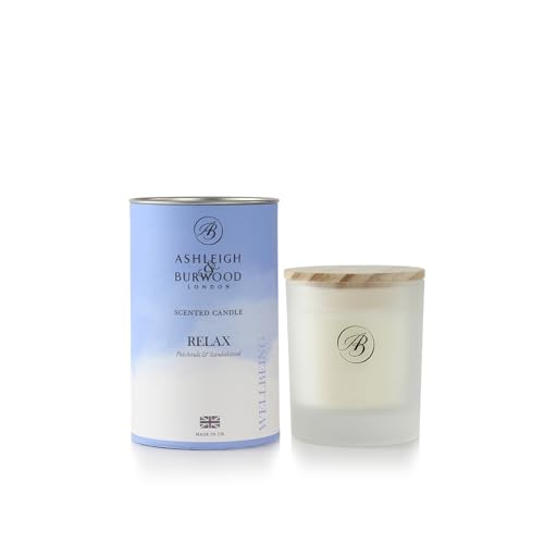Ashleigh & Burwood Relax Scented Candle | Wellbeing Collection | Jasmine, Patchouli & Sandalwood | Essential Oils | Soy Wax Blend | 140g | Up to 22h | Made in UK