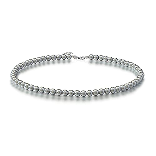 Ever Faith Grey Simulated Pearl Choker Necklace, Sterling Silver Round 6Mm Pearl Wedding Necklace Strands Jewelry For Women Bride #TOP5