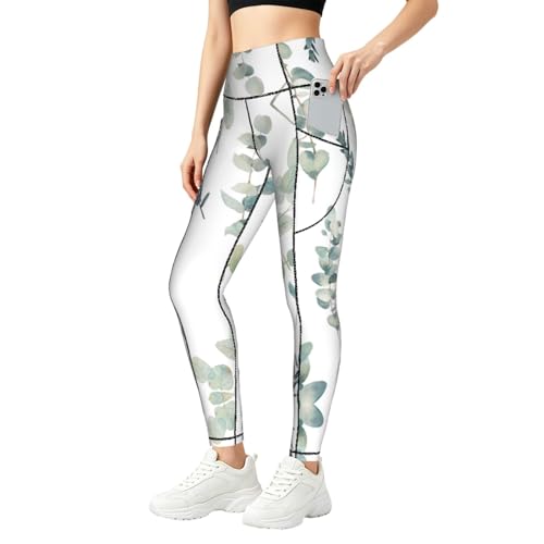 Pantalones de yoga de cintura alta con control de abdomen y estampado de eucalipto