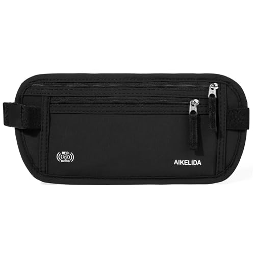 Image of Money Belt - Slim Passport Holder RFID Blocking Travel Wallet Undercover Fanny Packs for Men Women - Black