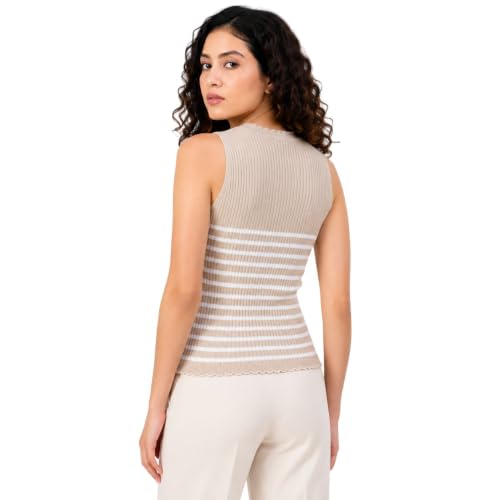 Image of Kalt Womens Knitted, Ribbed Cotton Fitted Sleeveless Round Neck Cami Tank Top