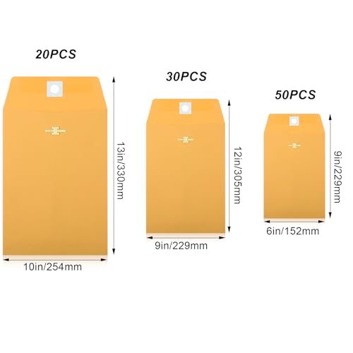Zonon Envelopes com fecho de 3 tamanhos, 100 peças, envelope de catálogo de papel kraft com fecho pa