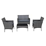 COZYBRITE Rattan Garden Furniture Sofa Set with Coffee Table Chairs 4 Seater for...