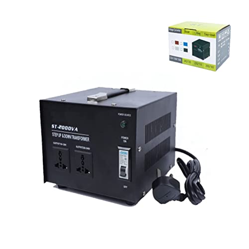 tonchean Transformateur de Tension de 2000 W | Convertisseur de Tension de 220 V à 110 V et transformateur de 110 V à 220 V avec Prise Britannique de Protection Contre Les coupures de Circuit Cover