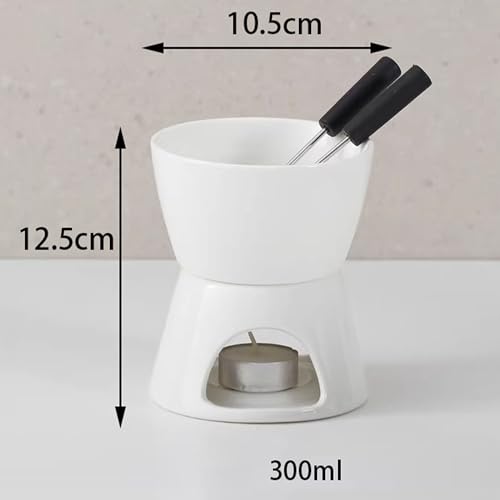 MZSX Keramik Schokofondue-Topf-Set, Käse Fondueset mit 1 Teelicht & 4 Gabeln Aus Rostfreiem Stahl, Mini Schokofondue Käsefondue Fondue Set, für Haus, Restaurant und Café