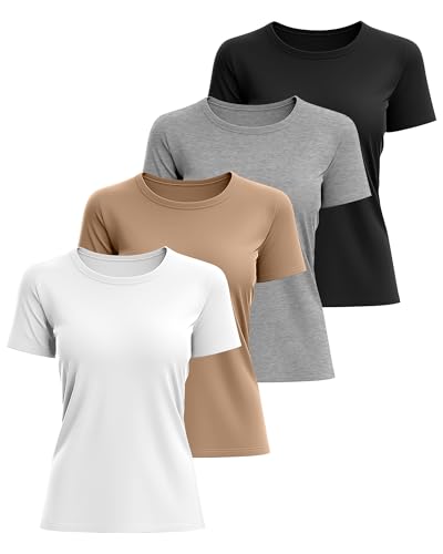 Neer 4 Pack Women's Crew Neck T Shirts Summer Short Sleeve Casual Basic Tops Loose Fit Flat Hem Tees2