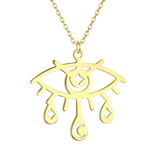 Collier oeil maléfique turc en argent avec pendentif lune étoile vintage