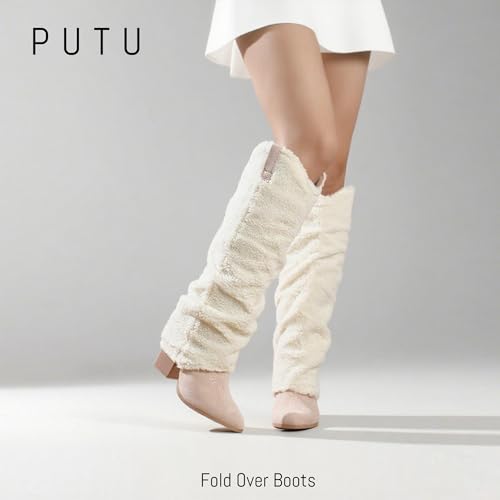 Putu Fold Over Boots for Women Knee High Cowboy Boots Chunky High Heel Tall Boots4
