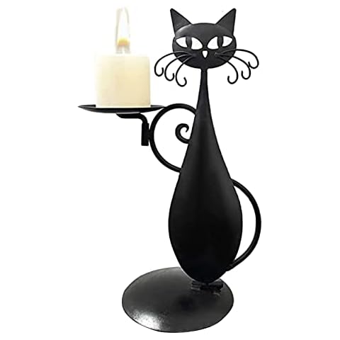 Black Candle Holders, Cat Metal Candle Holder, Vintage Country Iron Candle Stand, Retro Rustic Farmhouse Home Decoration Candlestick for Centerpiece, Dining Table, Wedding, Dinner Cover