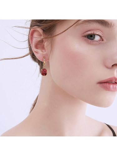 Image of El Regalo Stainless Steel Rectangular Cut Rhinestone Hoop Earrings - Elegant 18K Gold Plated Waterproof Vintage-Inspired Cubic Zirconia Huggie Hoops for Women