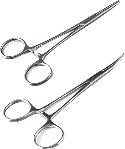Ling-Luo Versatile Angling Tools with 2pc Hemostat Forceps Set - Stainless Steel, Curved & Straight Hemostats, Serrated Jaws, Locking Mechanism, and Lightweight Design