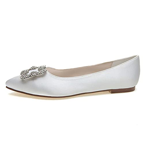 Women's Flat Comfortable Pointy Toe Satin Slip On Rhinestones Faux Work Shoes,Cute Slip On Ballet Flat3