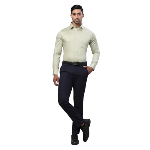 Image of Raymond Men Cotton Slim Fit Solid Pattern Semi Cut Away Collar Formal Shirt