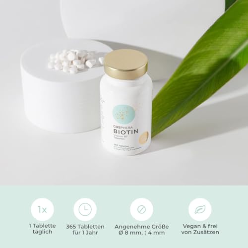 Biotin Tabletten - Hochdosiert mit 10.000 mcg D-Biotin pro Tablette - 365 vegane Tabletten im 1-Jahresvorrat - für schöne Haare und Haut - Vitamin B7 trägt zur Erhaltung normaler Haut und Haare bei