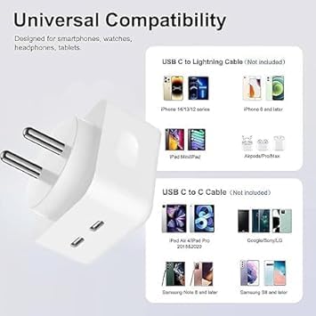 Image of Original 35W Dual PD 3.0 GaN USB-C Port Compact Power Adapter Plug Fast Wall Charger Adapter and 2 Type- c Cable Compatible for iPhone 15 Charger, 15 Pro Max / 15 Plus (DEC63)