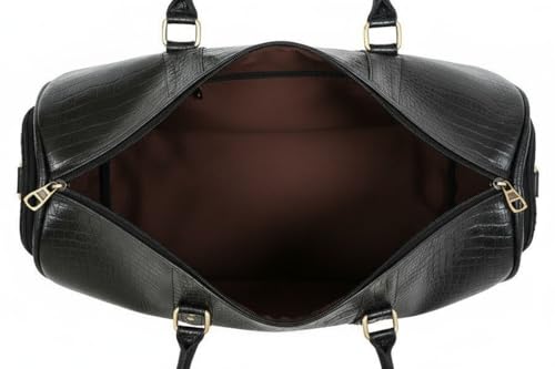 Image of Genuine Leather Premium Travel Duffel Bag Luggage for Sports Gym Stylish 35 Liter Tour Bag for Men and Women-Carry on 20 Inch Weekender Luggage Overnight Bags for Men, Medium (Black, Medium)
